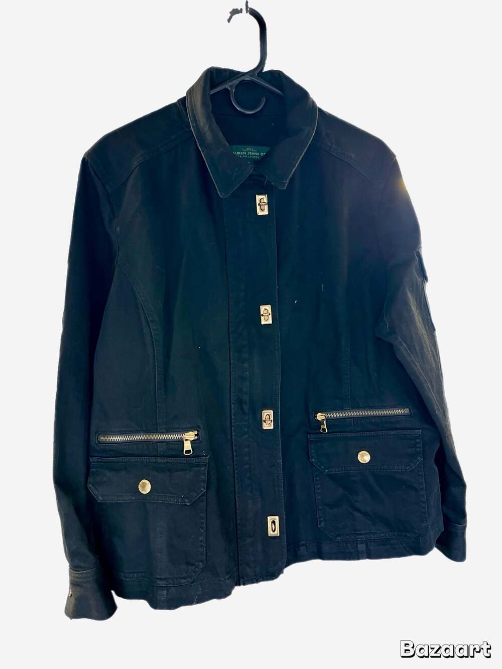 Lauren Ralph Lauren Jeans Co. Black Twill Utility Jacket with Gold Hardware